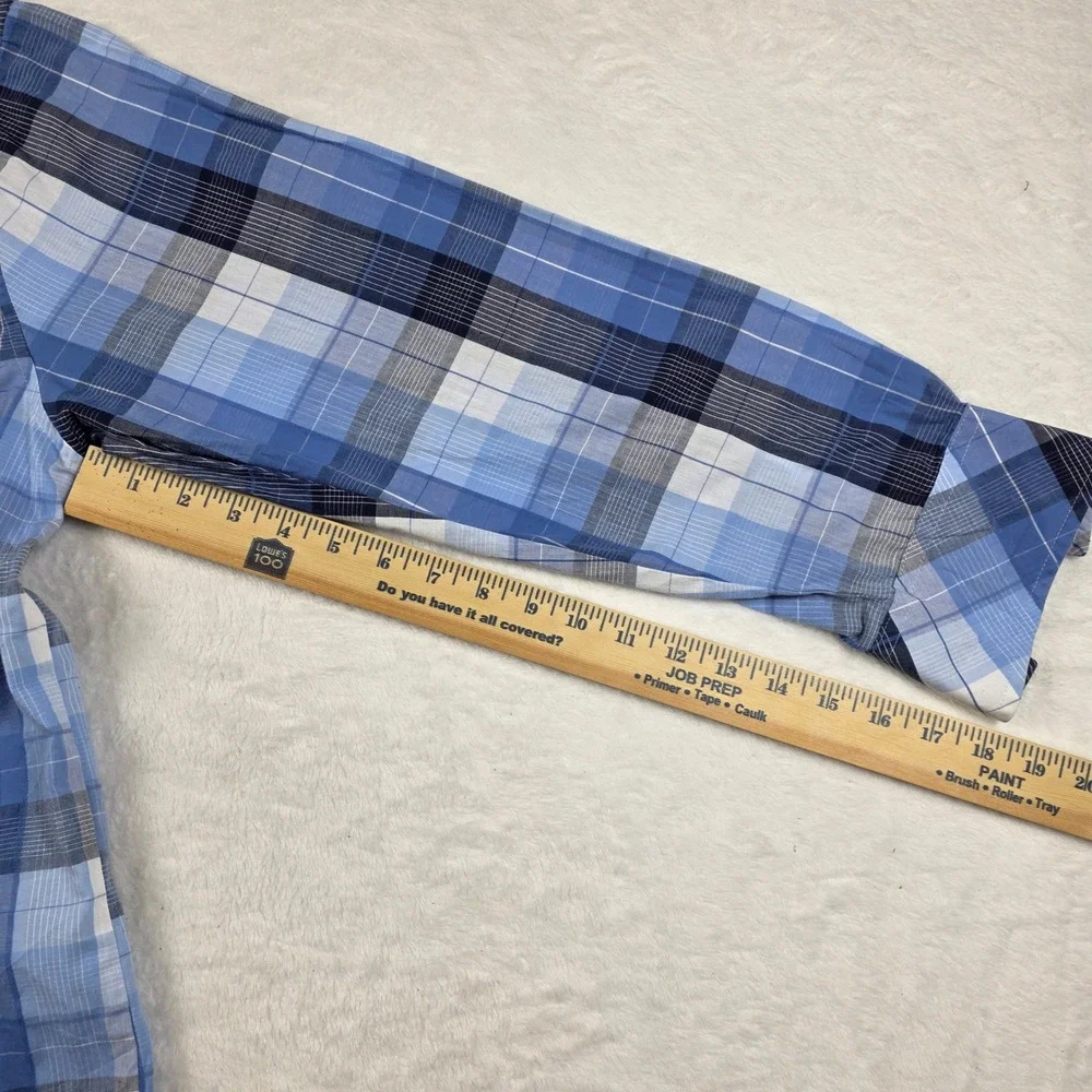 Gioberti‎ Western Snap Shirt Mens Large Blue Plaid Excellent Pearl Snap Pockets